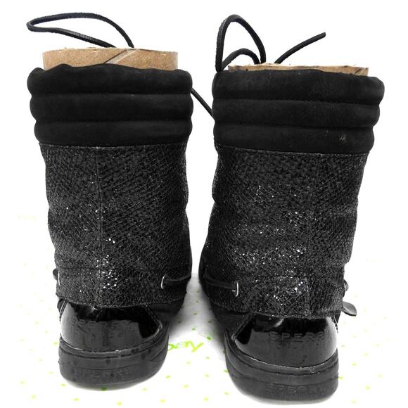 Sperry Women's 10 M Top Sider Hikerfish Black Glitter Boat Boots #9173683 - Picture 8 of 12
